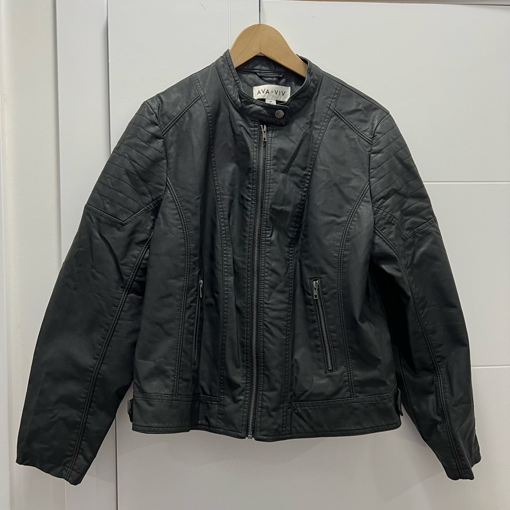 Ava & Viv Charcoal Quilted Faux Leather Jacket - 1X